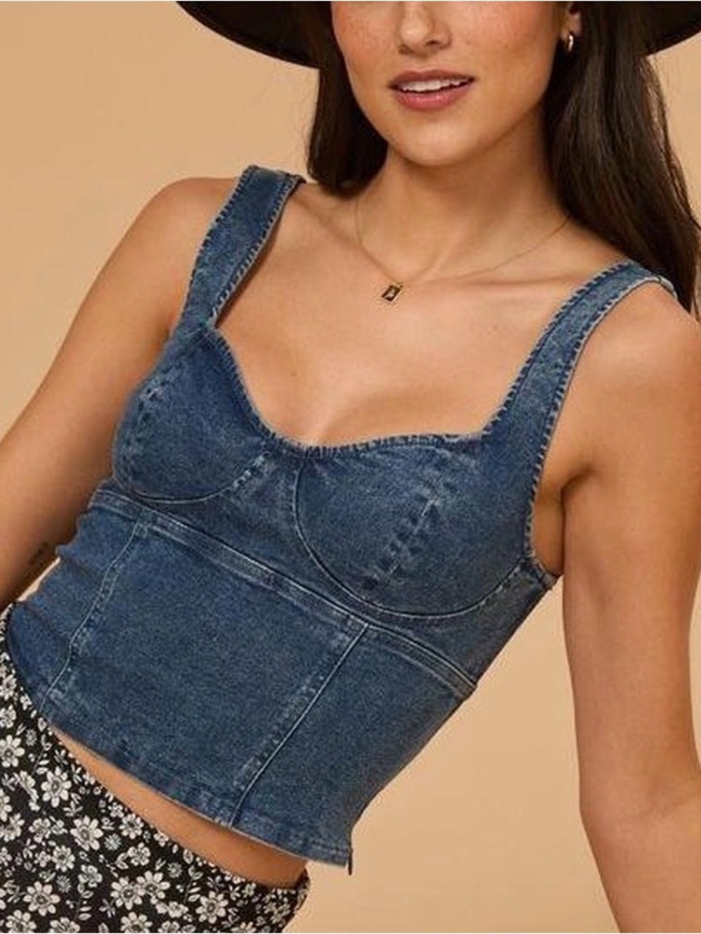 Altar'd State Jackie Denim Bustier Corset‎ Tank Top Blue XS Cottagecore Zip Side